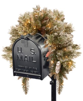 National Tree Company - 3' Glittery Bristle Pine Mailbox Swag with Battery Operated LEDs