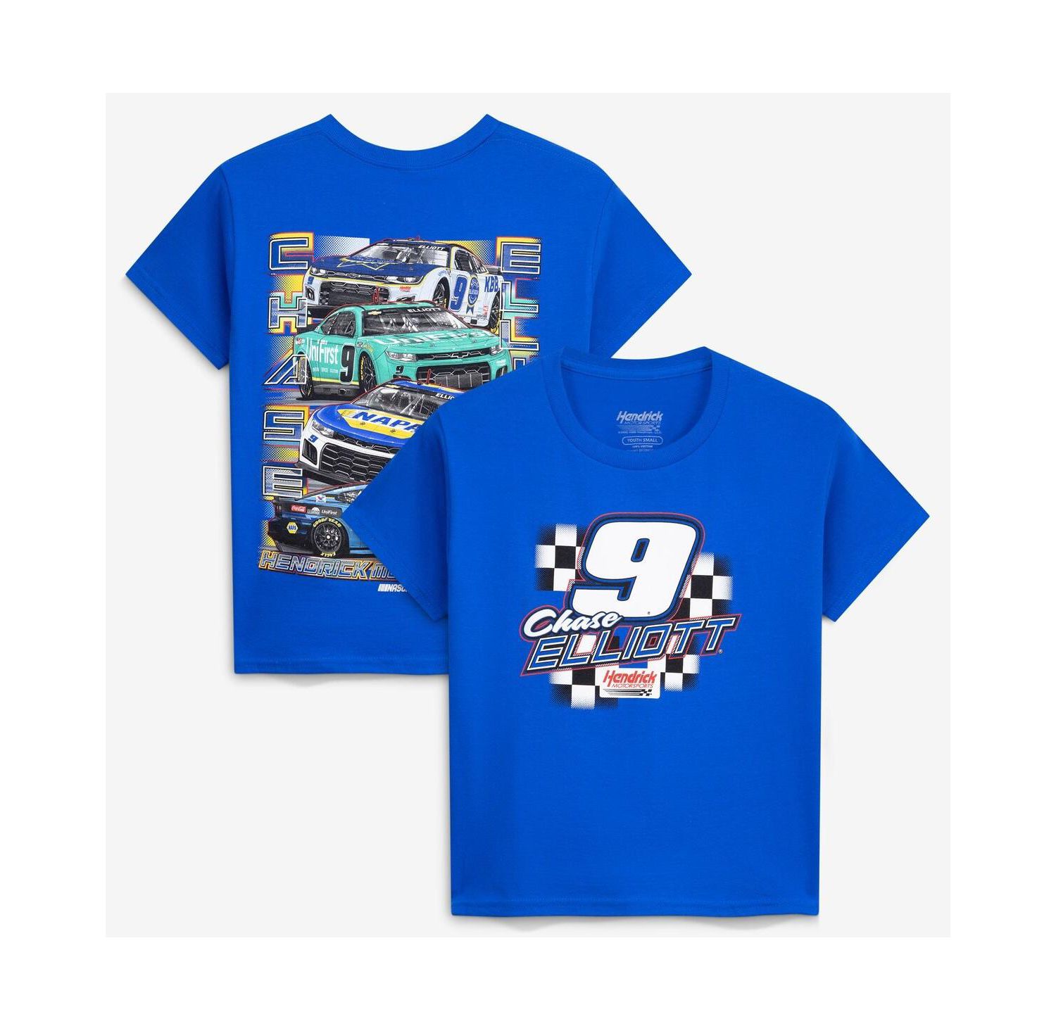 Big Boys and Girls Royal Chase Elliott 9 Multi-Sponsor T-Shirt