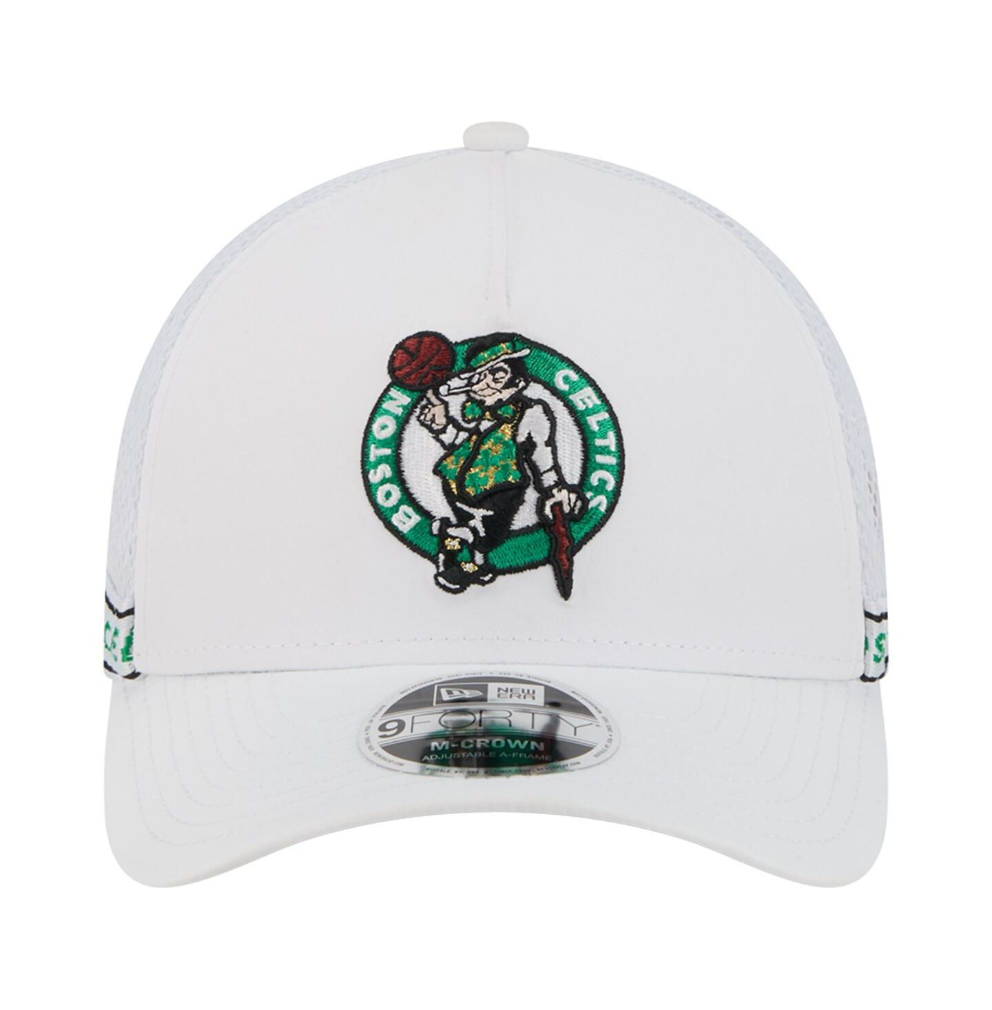 Мужская кепка New Era White Boston Celtics Featherweight Team Tape 9FORTY M-Crown A-Frame Adjustable Hat — фото 2