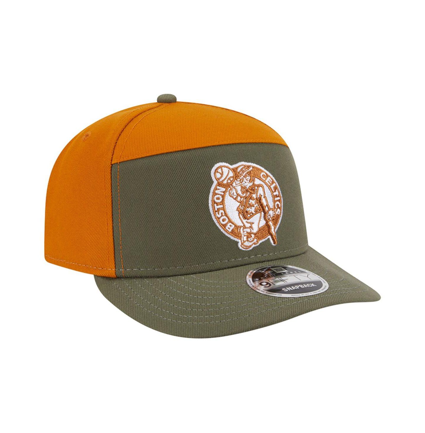 Мужские головные уборы New Era Olive/Burnt Orange Boston Celtics Two-Tone Color Pack Split Panel 9FIFTY Adjustable Hat — фото 3