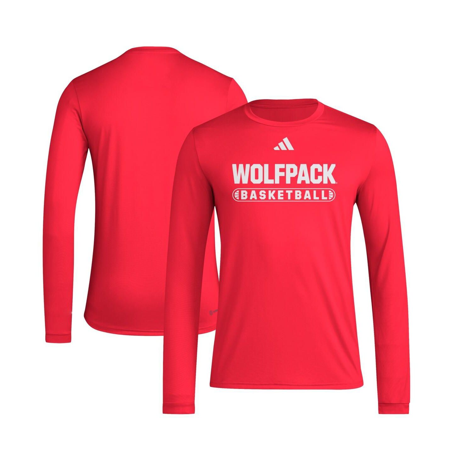 Мужская футболка adidas Red NC State Wolfpack On-Court Pregame Long Sleeve — фото 1
