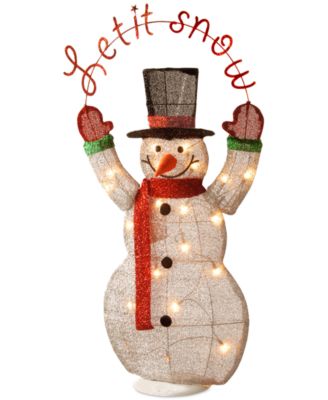 National Tree Company - 36" Silver Fabric Tinsel "Let It Snow" 2D Snowman with 20 Clear Lights