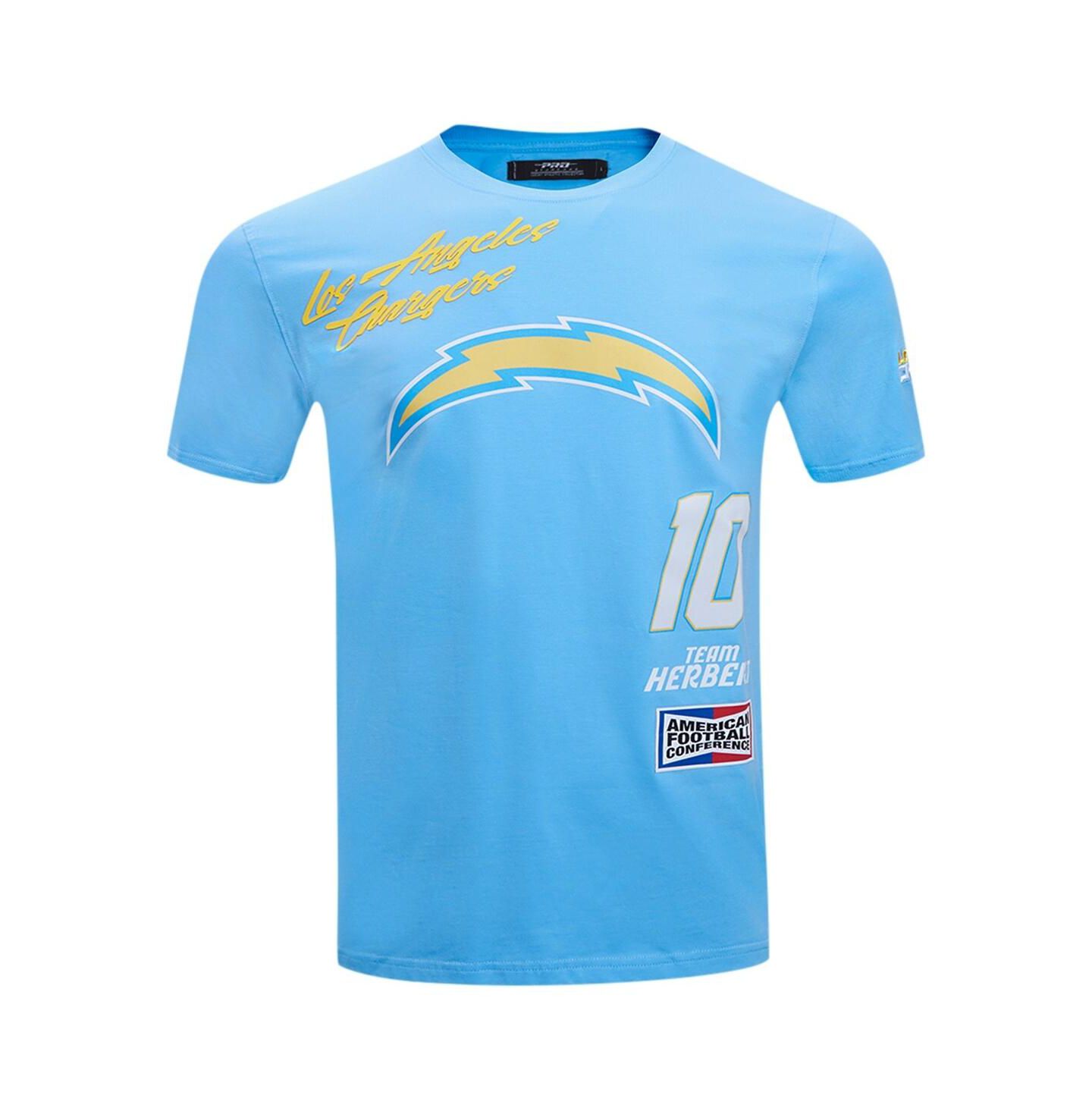 Мужская футболка Pro Standard Justin Herbert Powder Blue Los Angeles Chargers Fast Lane Name and Number Player — фото 3