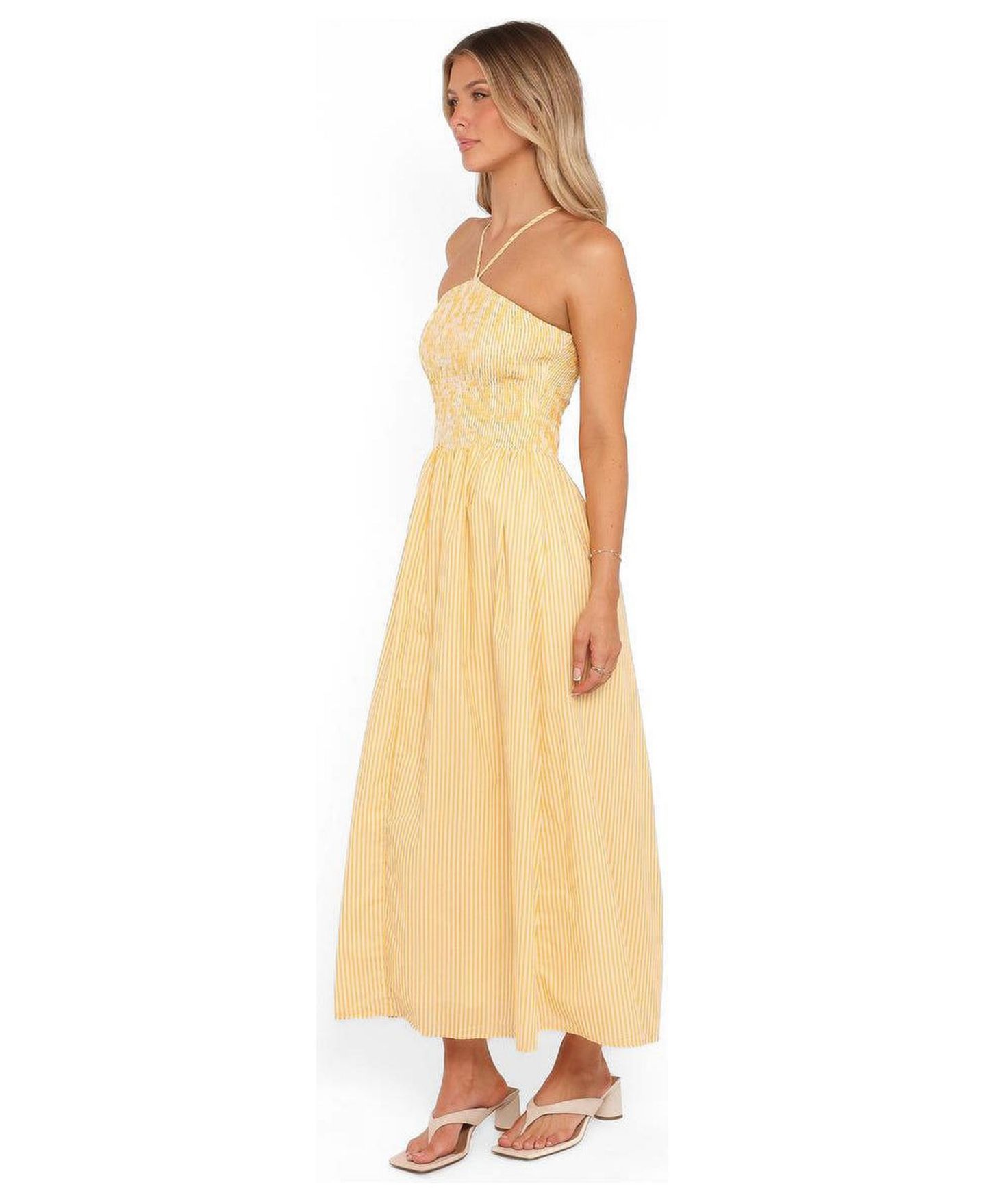 Женское платье Petal and Pup Aviva Smocked Midi, цвет: Манговый полосатый — фото 3
