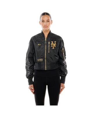 X Alpha Industries Women's Black New York Mets Cropped Full-Zip Jacket