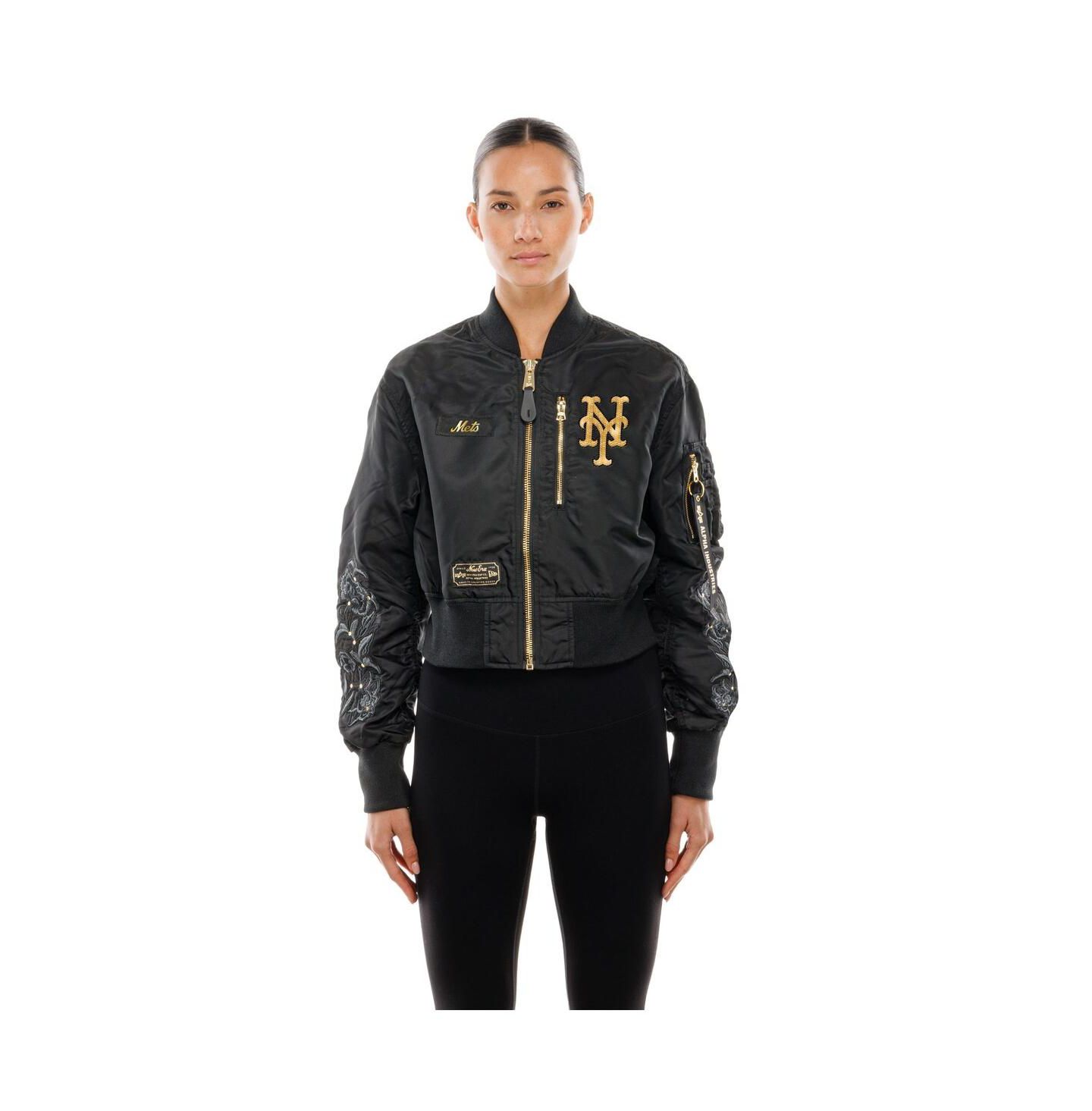 Женская куртка New Era X Alpha Industries Black New York Mets Cropped Full-Zip — фото 1