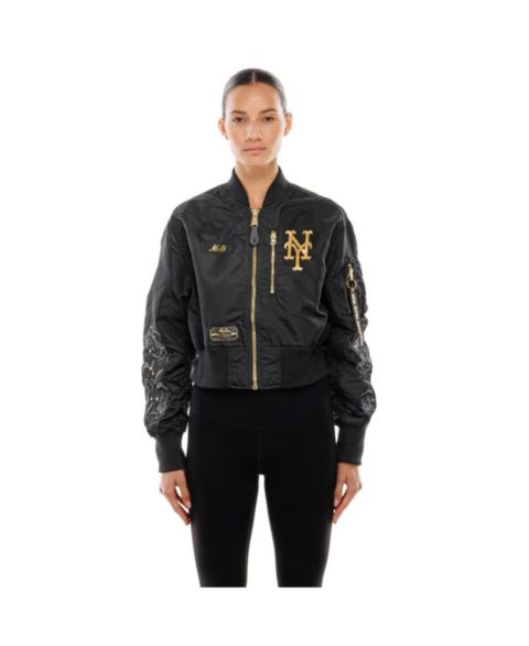 Женские куртки New Era X Alpha Industries Women's Black New York Mets Cropped Full-Zip Jacket