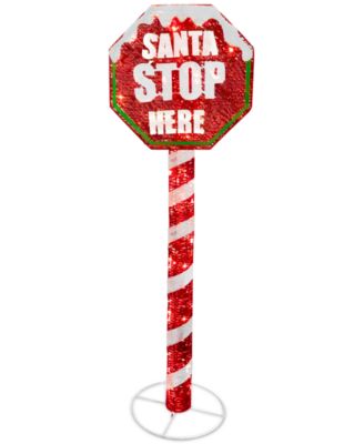 National Tree Company 60" Sisal Red Stop Sign Pole with 100 White LED Mini Lights 