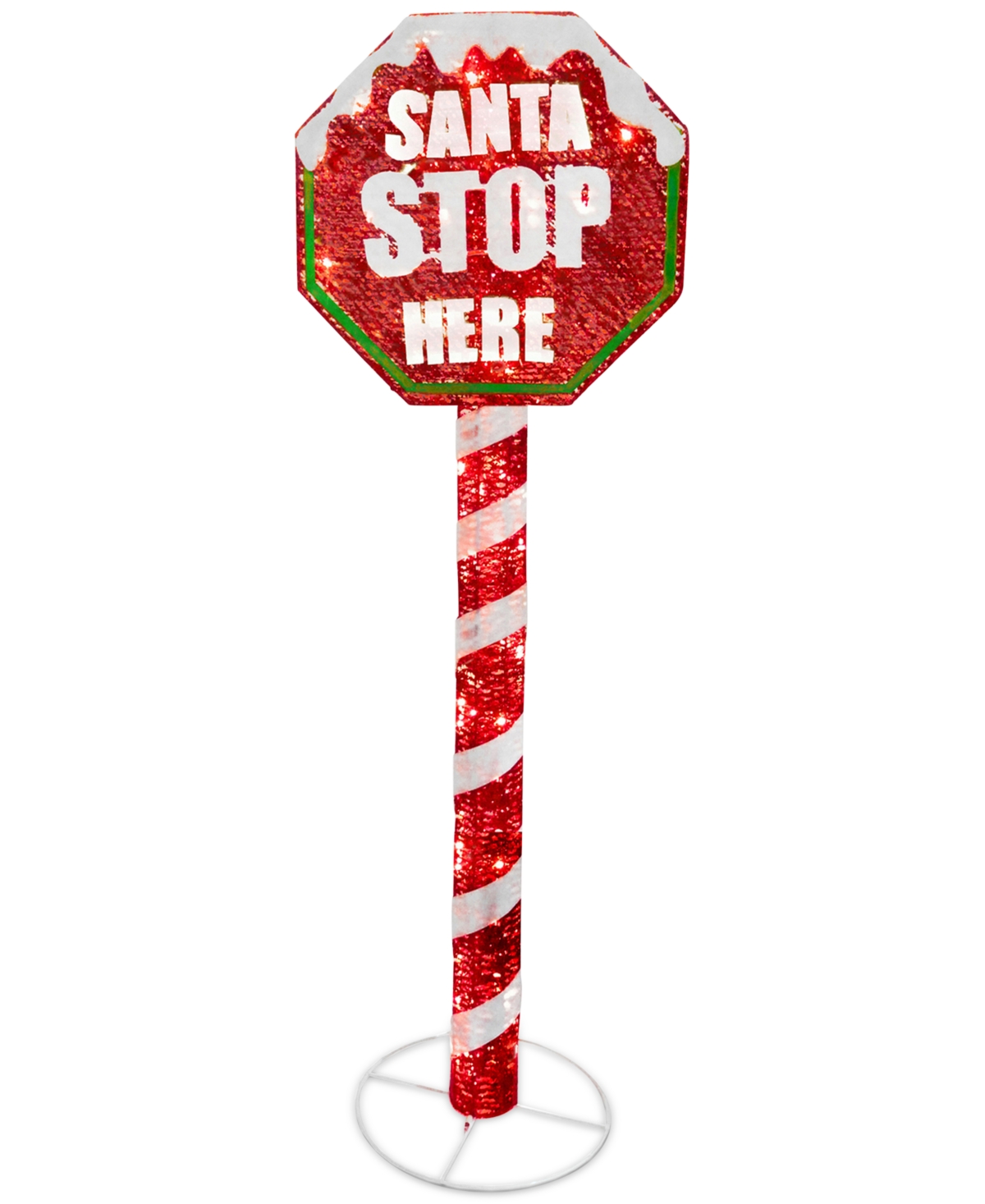 National Tree Company Sisal Red Stop Sign Pole with 100 White Led Mini Lights
