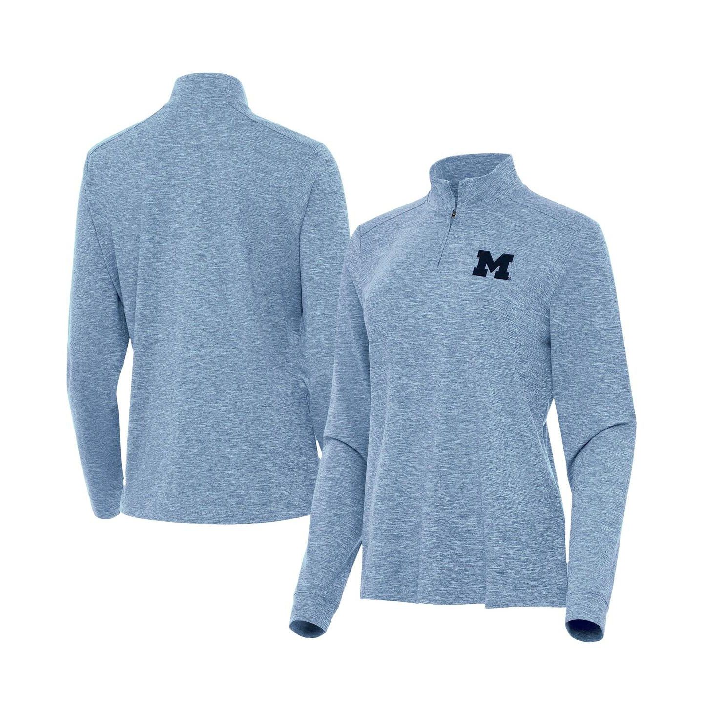 Женская толстовка Antigua Heather Light Blue Michigan Wolverines Mentor Quarter-Zip — фото 1
