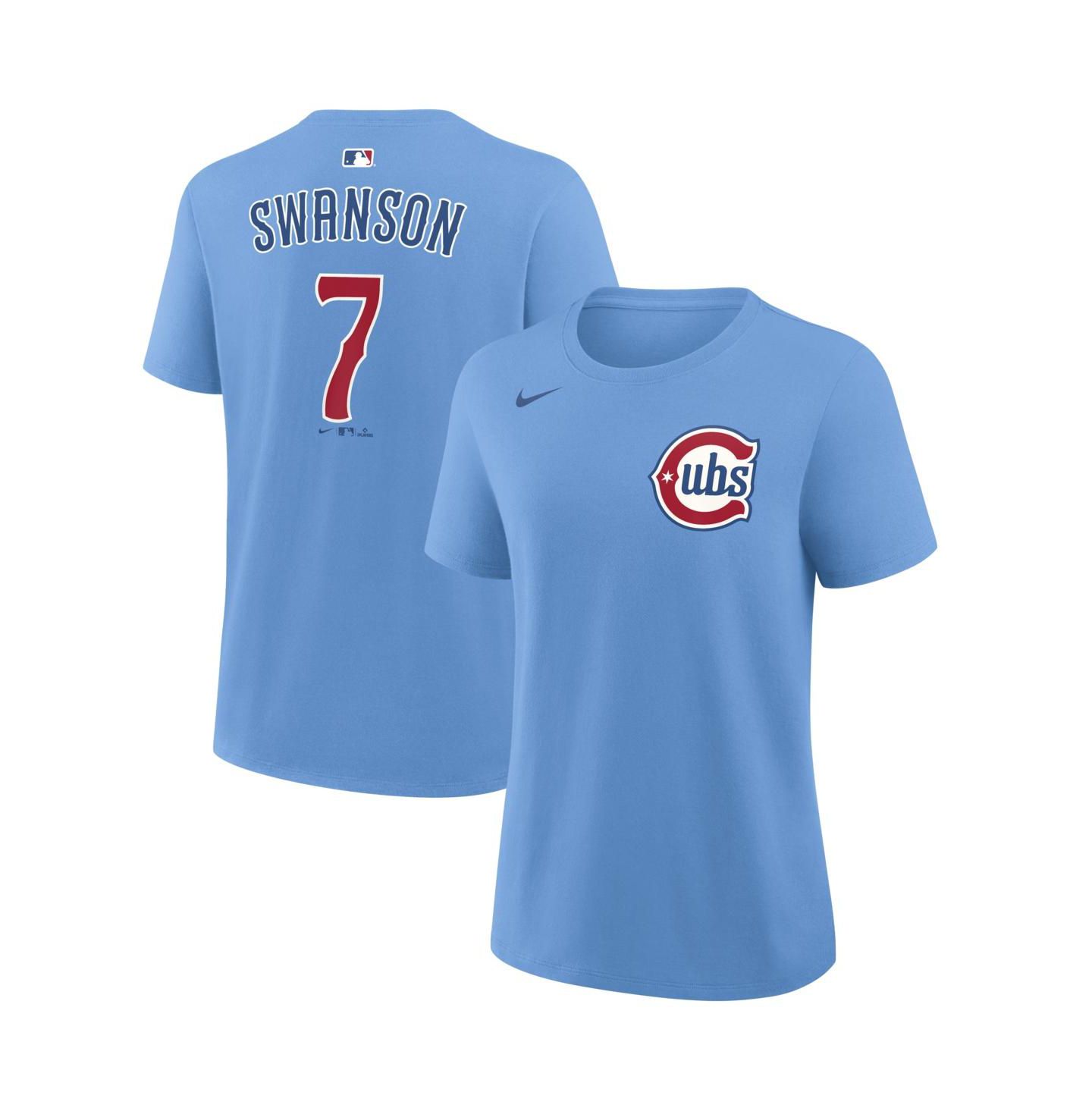 Женская футболка Nike Dansby Swanson Light Blue Chicago Cubs Name & Number — фото 1