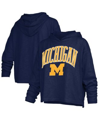 Women's Navy Michigan Wolverines Nelson Arch Over Logo Long Sleeve Hooded Slub T-Shirt