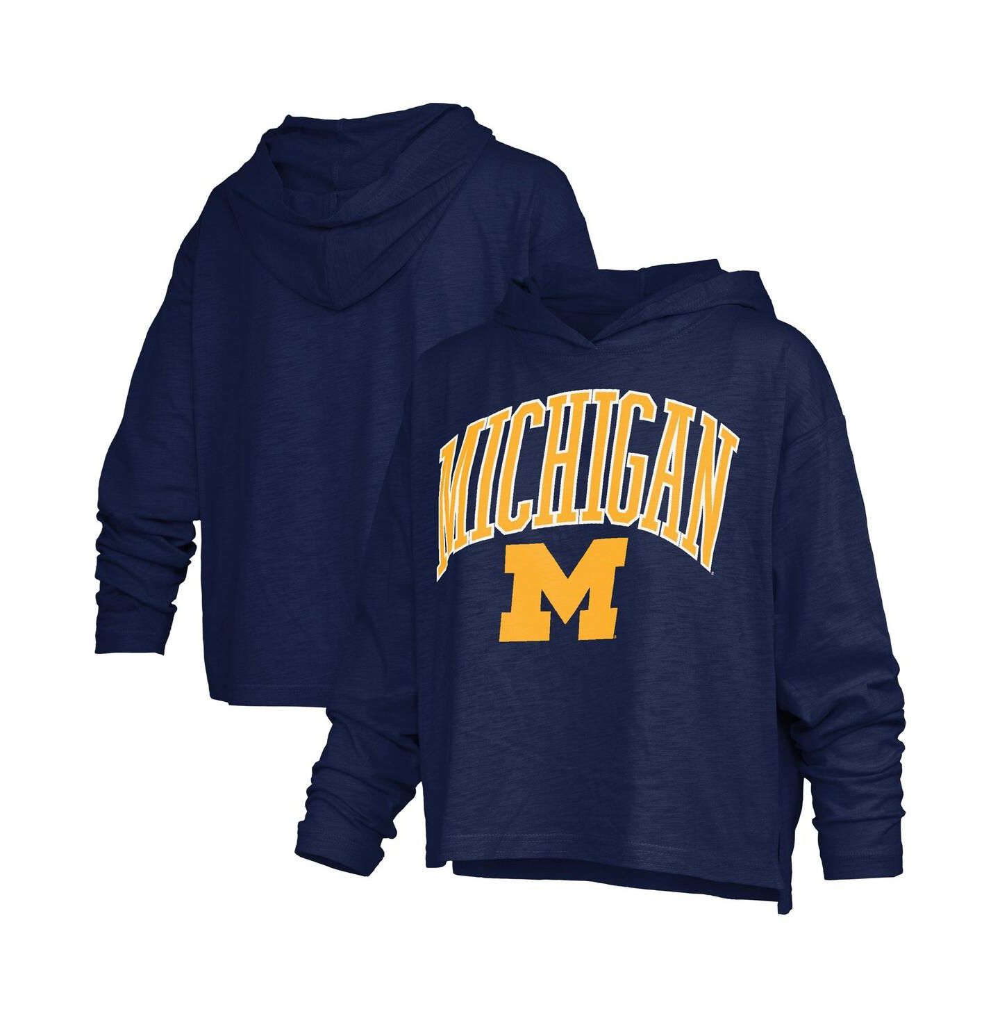 Женская футболка Pressbox Navy Michigan Wolverines Nelson Arch Over Logo Long Sleeve Hooded Slub — фото 1