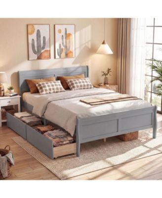 Bed Frame with Storage Drawers, Wood Platform Bed with Headboard Footboard