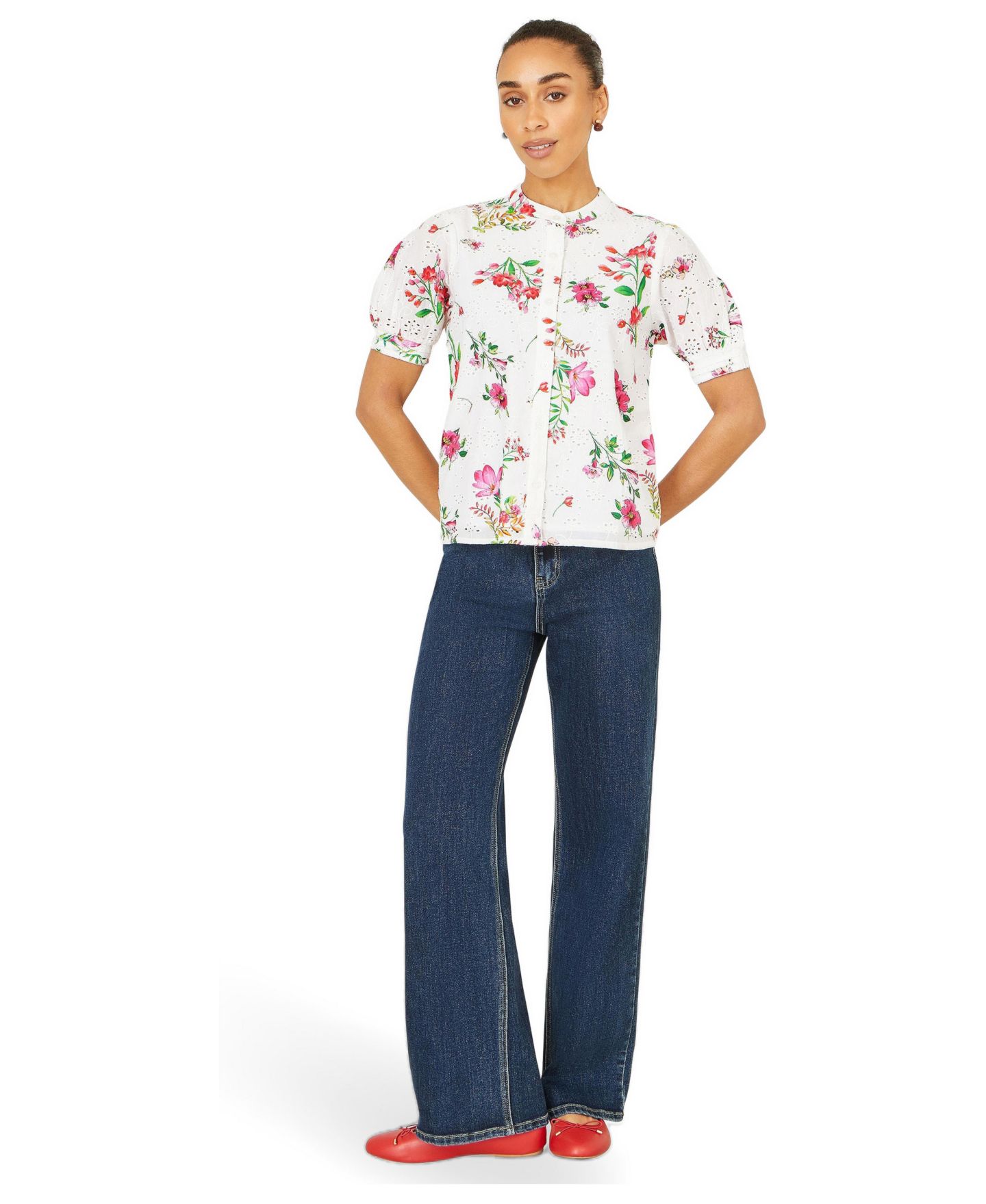 Женская рубашка Yumi Cotton Broderie Anglaise Floral, цвет: Белый — фото 3