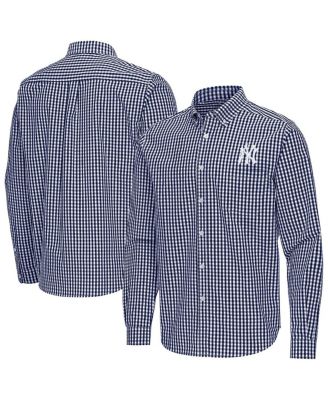 Men's Navy New York Yankees Ellis Woven Tri-Blend Button-Down Shirt