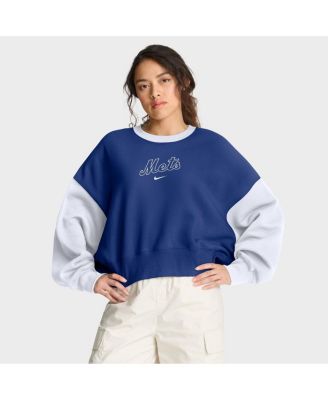Women's Royal/White New York Mets Oversized High Hip Fleece Sweatshirt