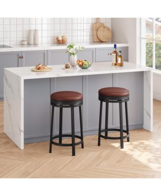 Set of 2 Modern Adjustable Bar Stools, Round Faux Leather Seat, 360degree (s) Swivel, Metal Frame Footrest, 127kg Capacity for Kitchen Dining