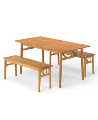 Outdoor Acacia Wood Dining Set 3 Piece Picnic Table & Benches