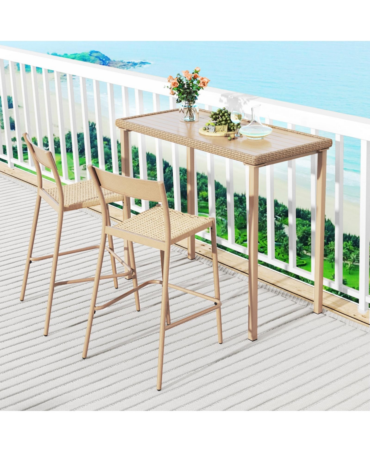 Slickblue Outdoor Bar Set 3 Piece with Tall Table and Armless Chairs