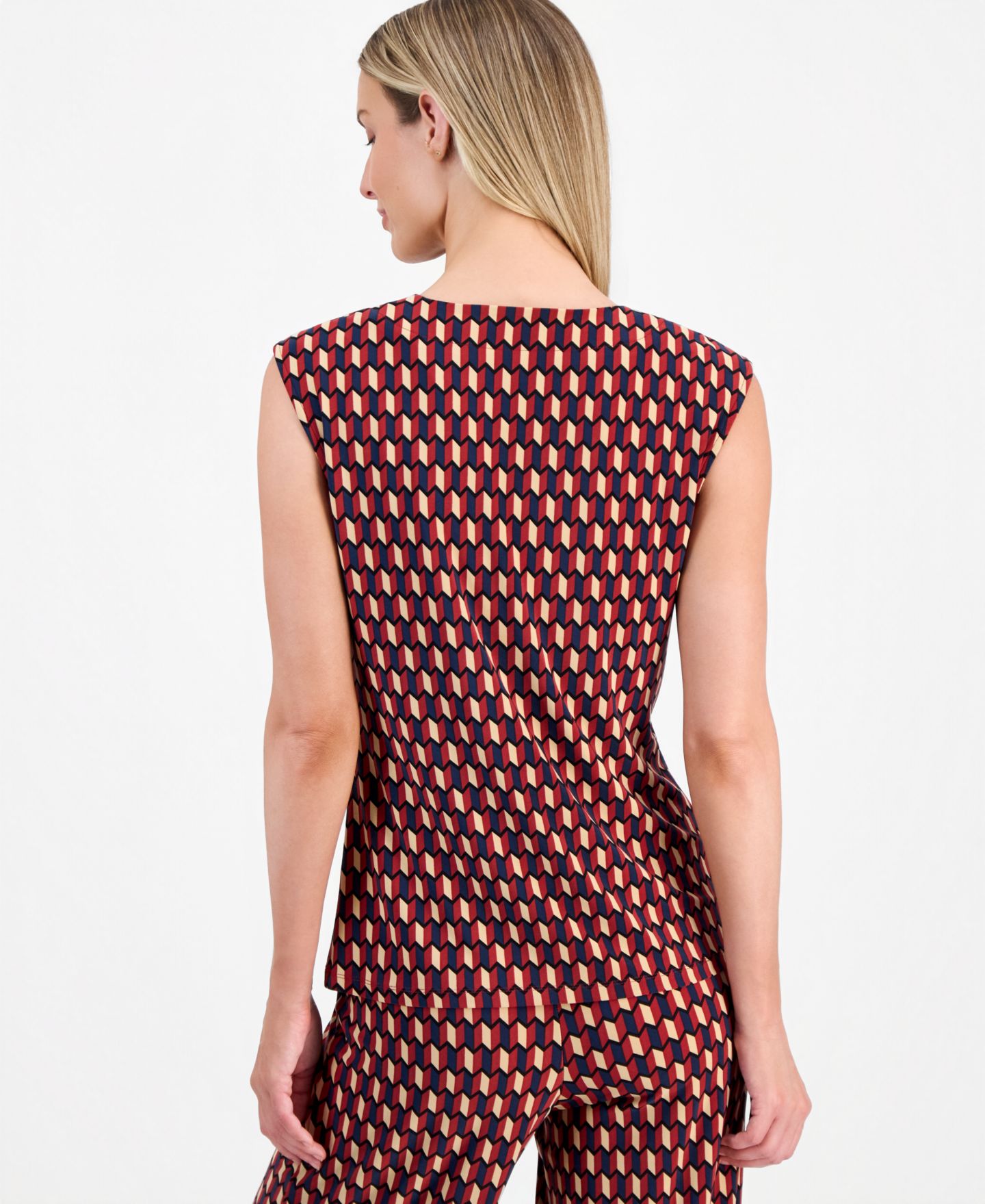 Женский топ Anne Klein Printed Cowlneck Sleeveless Top, цвет: Ржавый разноцветный — фото 4