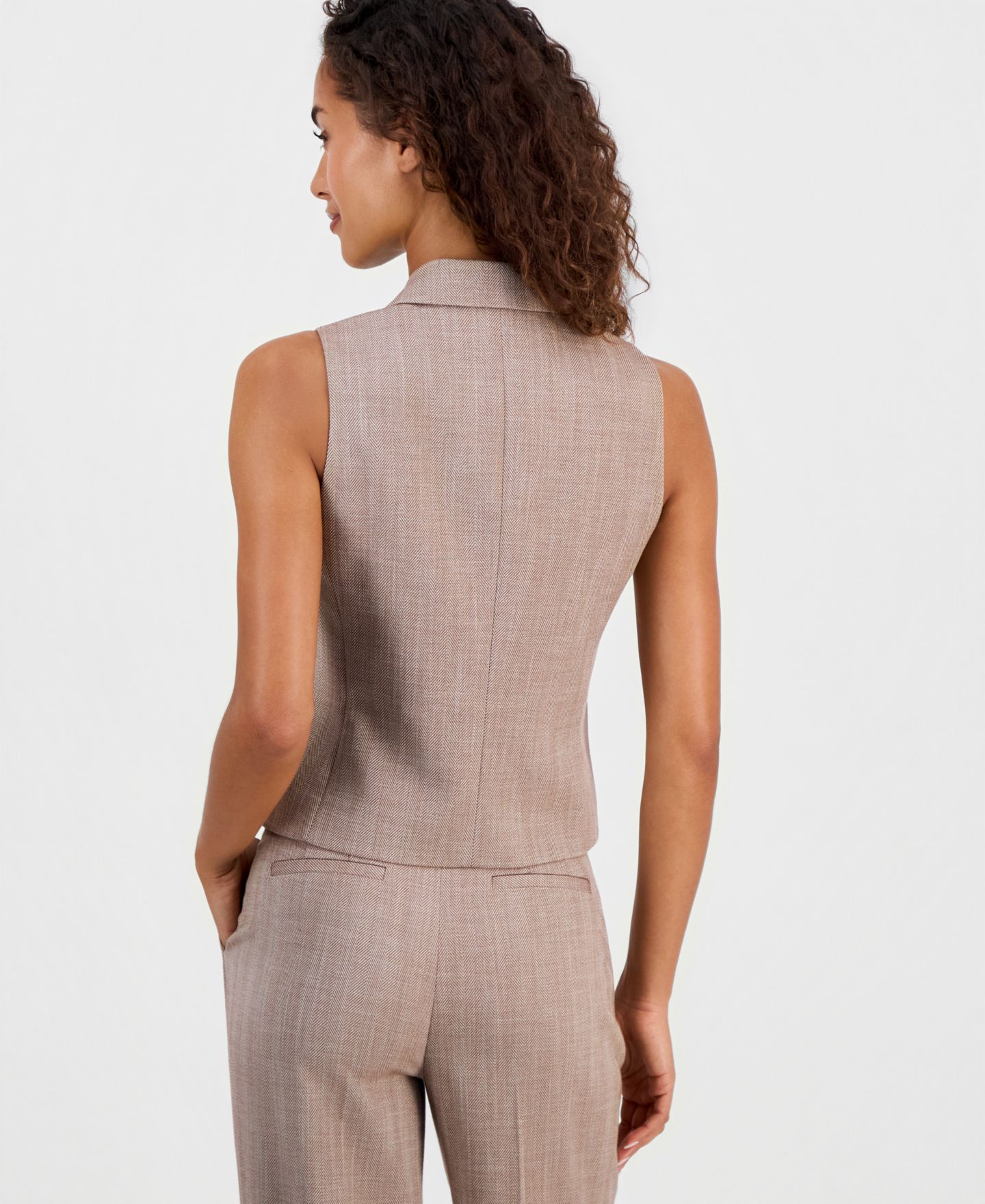 Женский жилет Anne Klein Notched Collar Button-Front Vest, цвет: Ржавый / Латте — фото 5