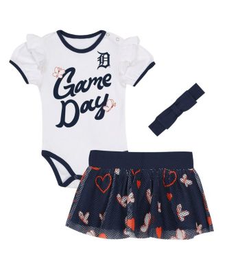 Baby Girls 3-Piece Detroit Tigers Bodysuit, Headband and Skirt Set