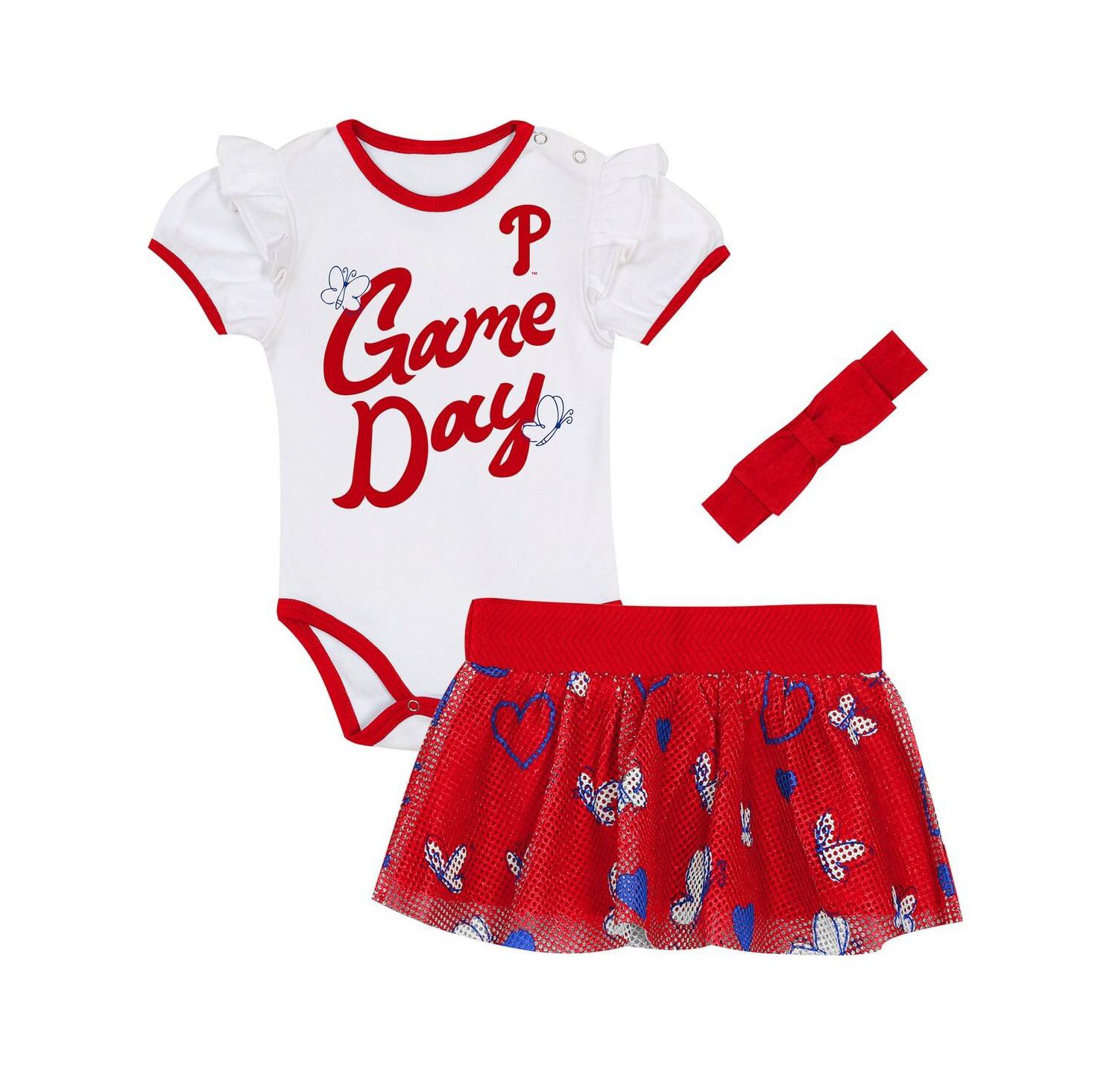 Baby Girls 2-Piece Philadelphia Phillies Bodysuit, Headband and Skirt Set