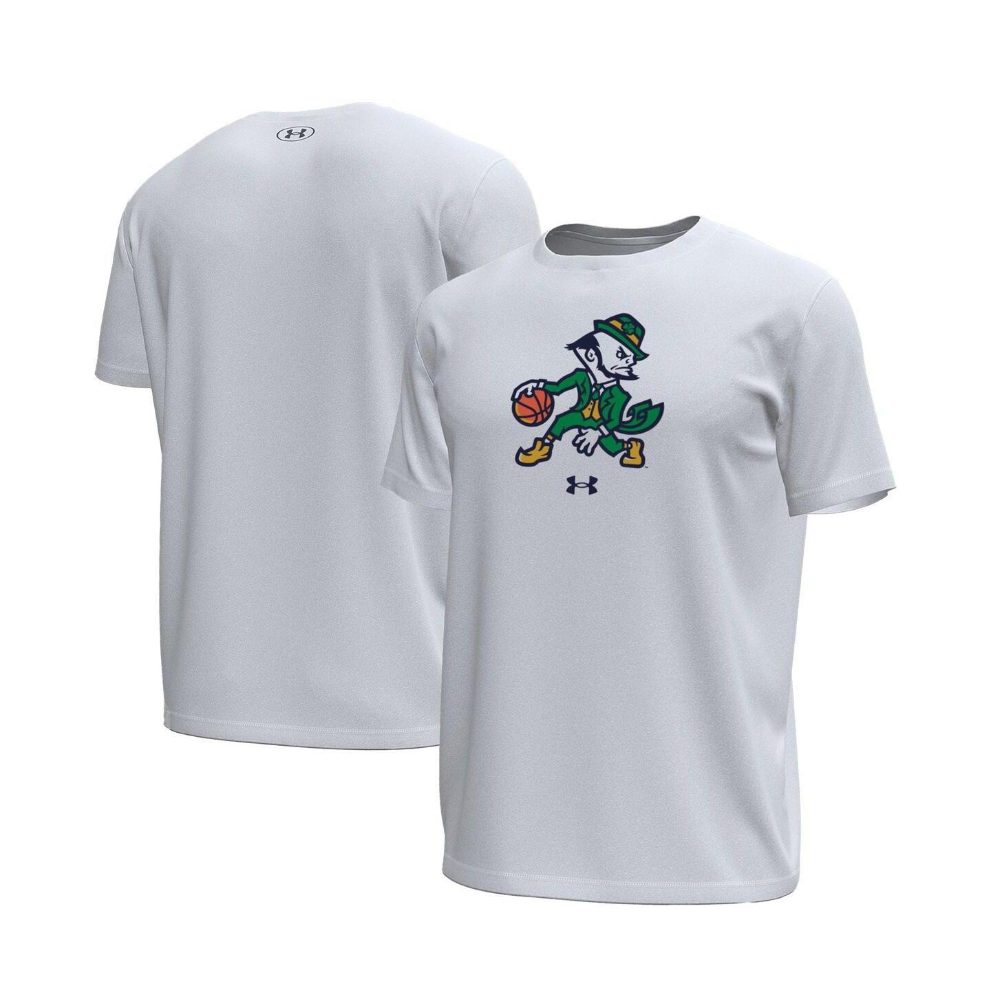 Мужская футболка Under Armour White Notre Dame Fighting Irish Basketball Leprechaun Tech Stretch — фото 1