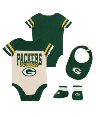 Baby Boys and Girls Green 3-Piece Bay Packers Up One Bodysuit, Bib and Booties Set