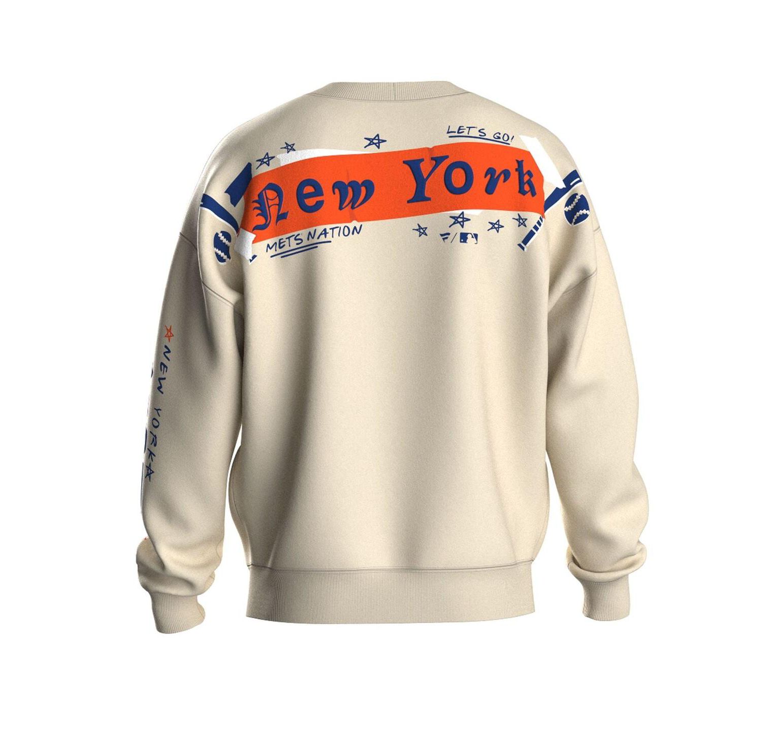 Women's Beige New York Mets Graffiti Fleece Sweatshirt