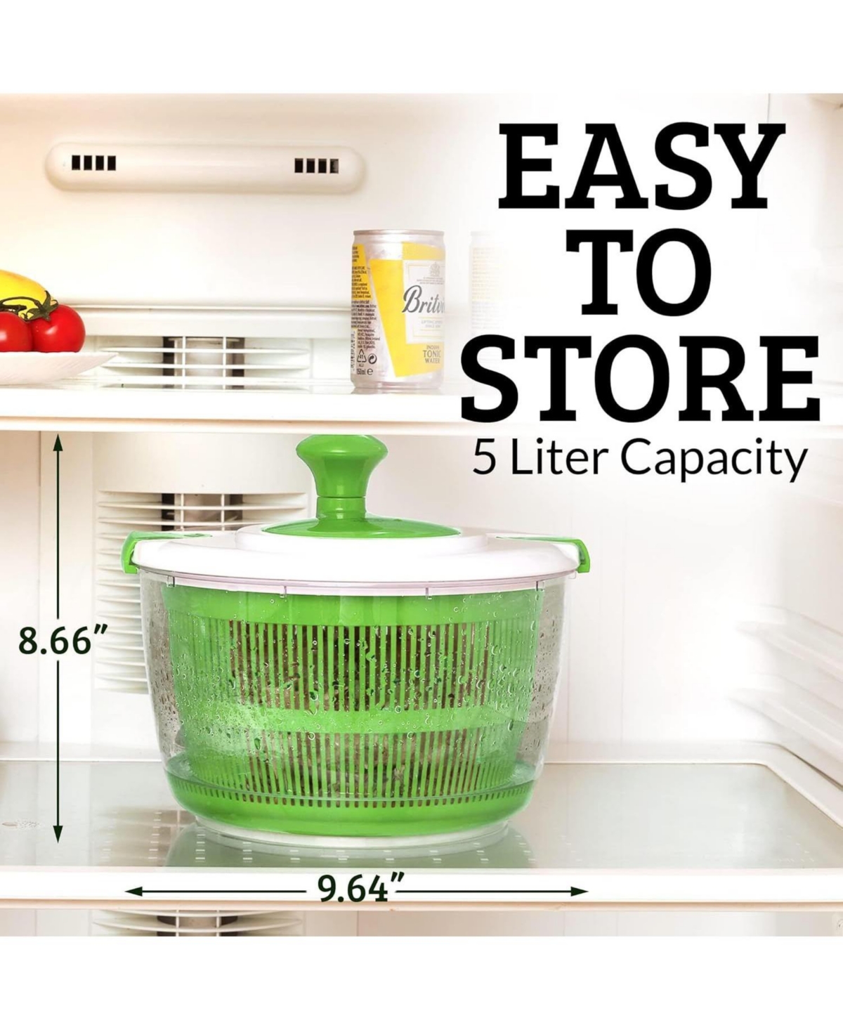 Manual Salad Spinner With Secure Lid Lock & Rotary Handle