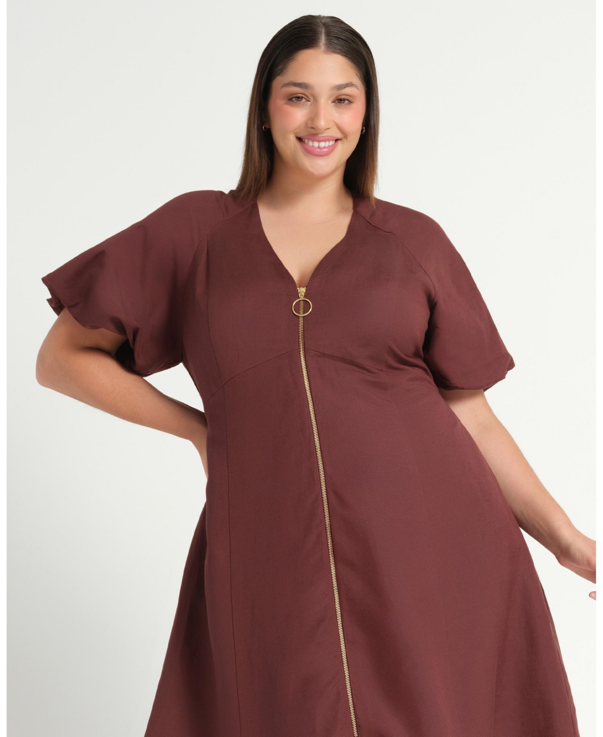 Estelle Women's Heather Linen Zip-Front Fit Flare Mini Dress