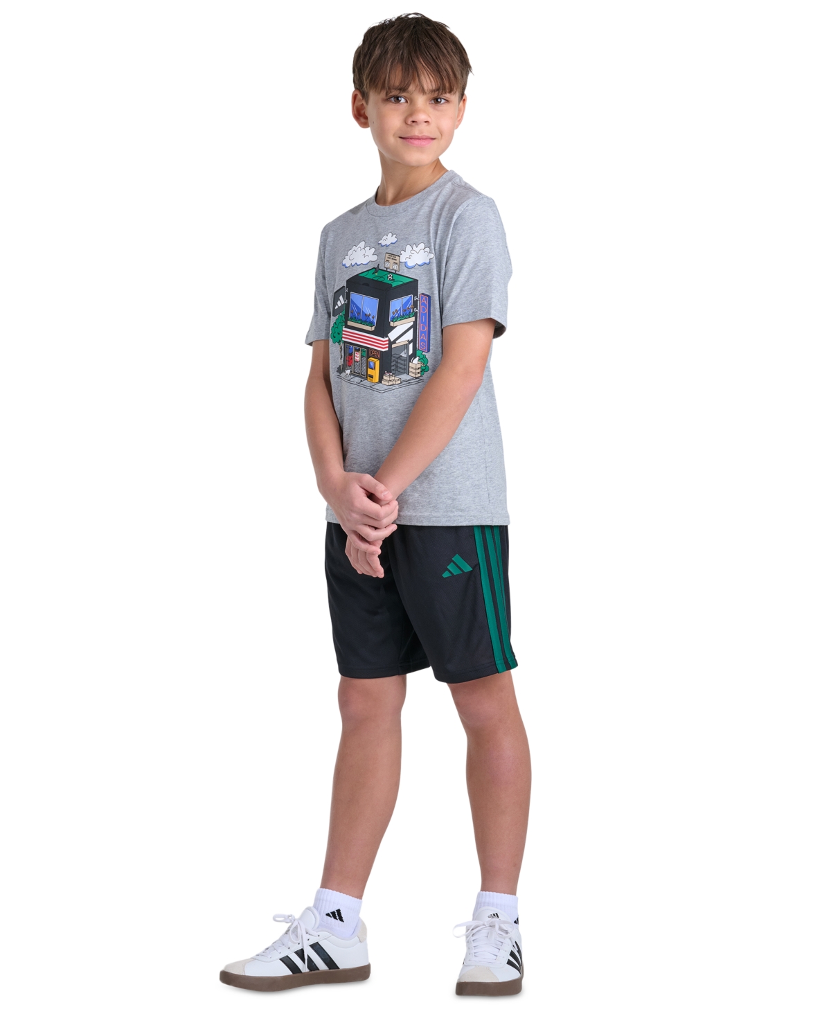 adidas Boys' 8-20 Elastic Waistband Essentials 3-Stripe Shorts