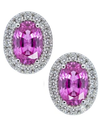 Pink Sapphire (1 ct. t.w.) & Diamond (1/5 ct. t.w.) Stud Earrings in 14k White Gold