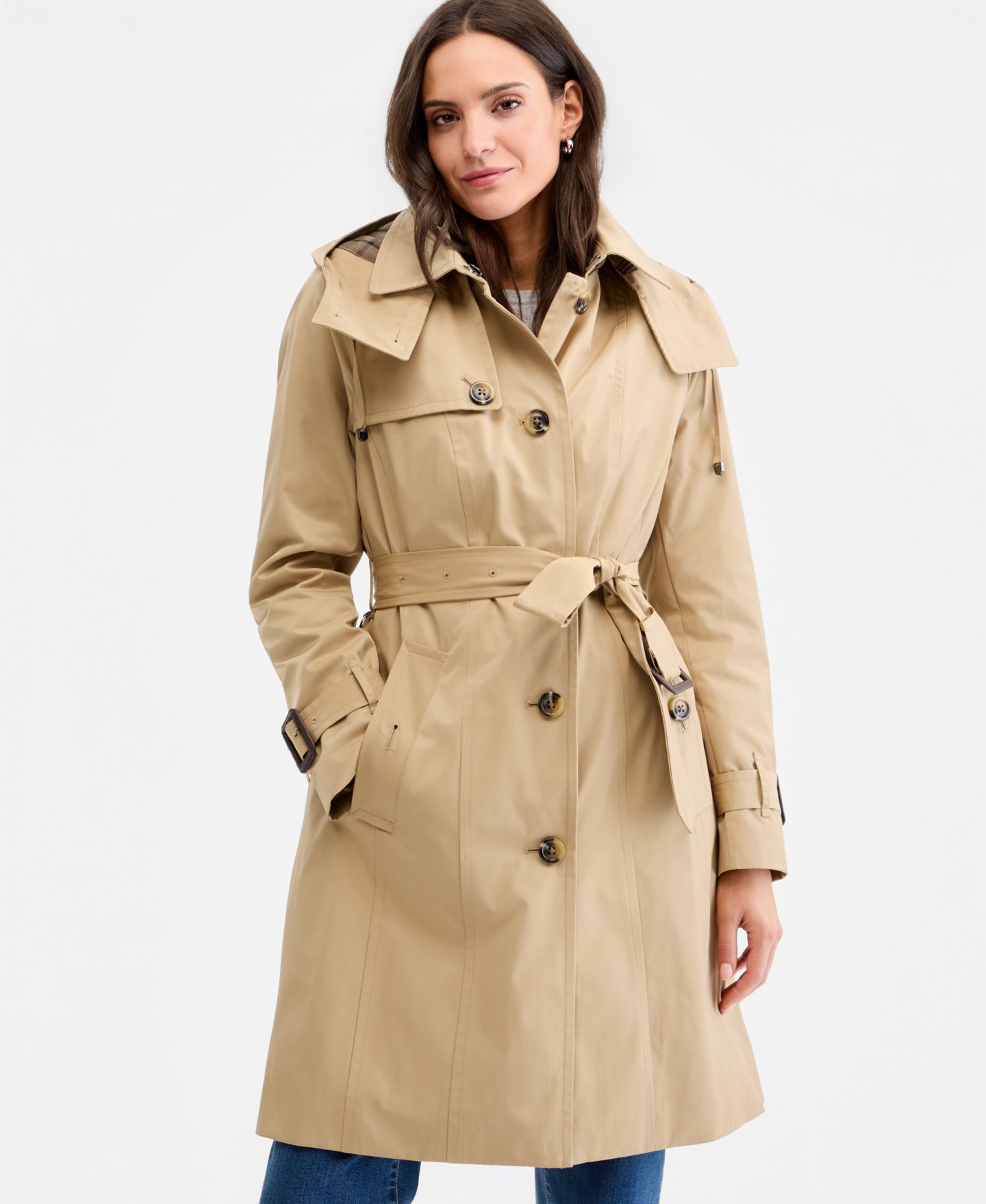 Женское пальто London Fog Trench Coat, Created for Macy's, цвет: Хаки — фото 1