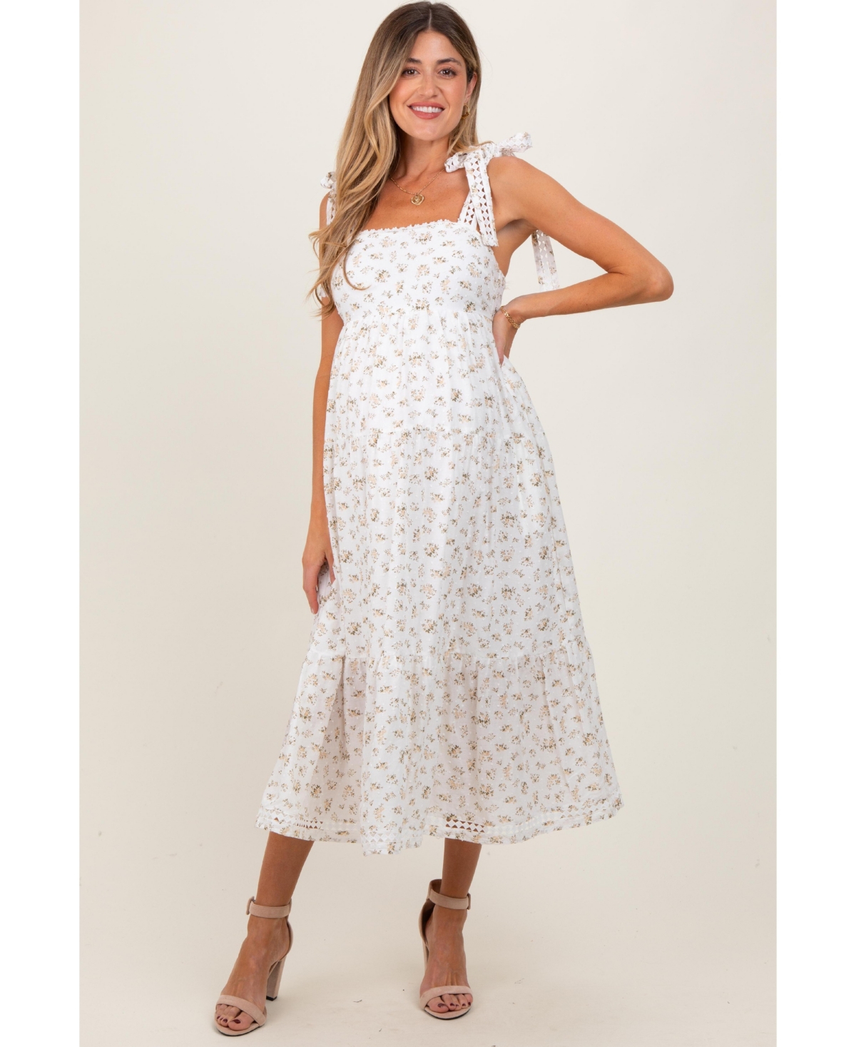 Pinkblush Maternity Floral Shoulder Tie Midi Dress