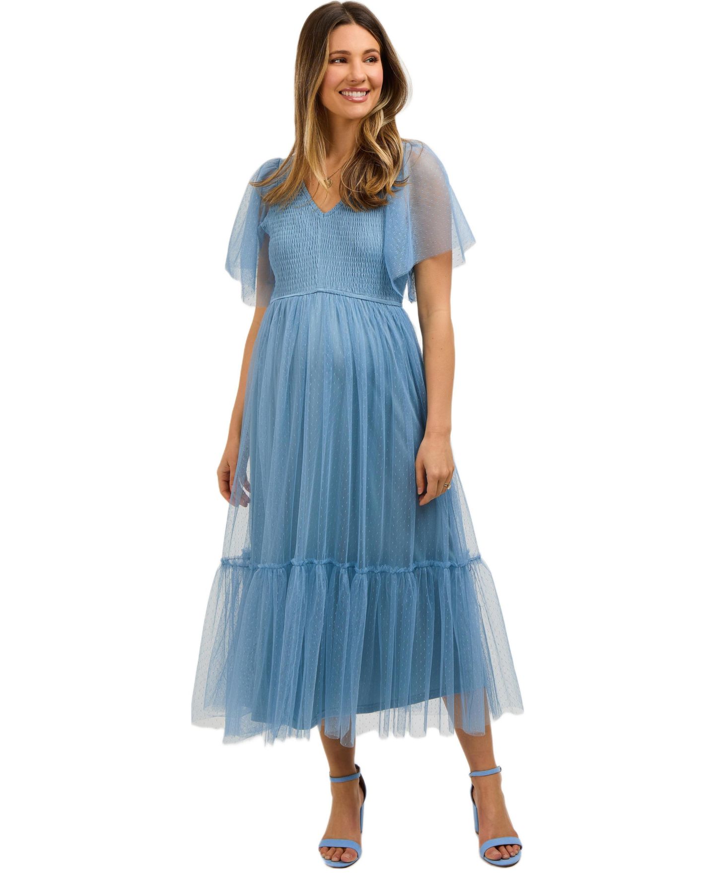 Женское платье Pinkblush Dotted Tulle Smocked Midi, цвет: Синий — фото 1