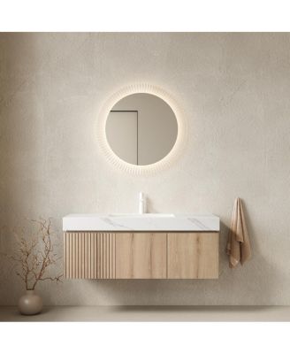 Wall Mounted Bathroom Vanity with Carrara Sintered Stone Top, Undermount Ceramic Sink, Soft Close Storage
