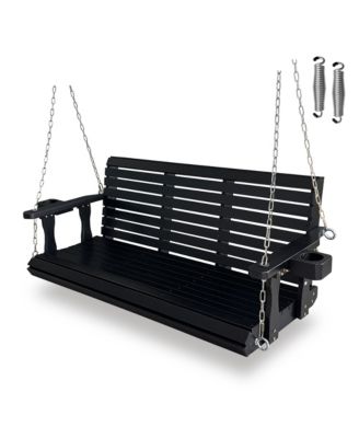 5-ft. Extra Large 3-Seater Wooden Porch Swing with Cup Holders, Pure White
