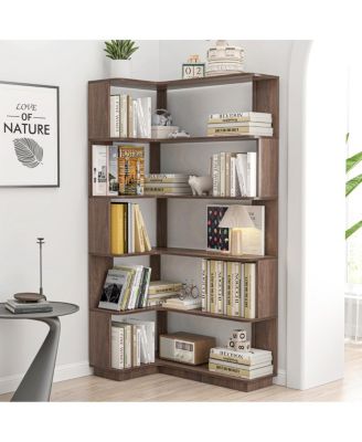 90cm L-Shape 5-Tier Corner Bookshelf with Anti-Tip