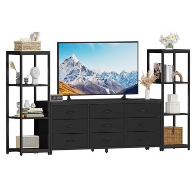 89" TV Stand with 9 Fabric Drawers and 4-Tier Shelves, Modern Entertainment Center for TVs up to 75"