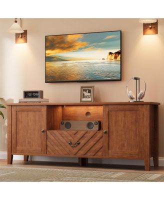 63" TV Stand Dresser with 10 Fabric Drawers for 65-75" TVs, Entertainment Center with LED Lights and Power Outlets