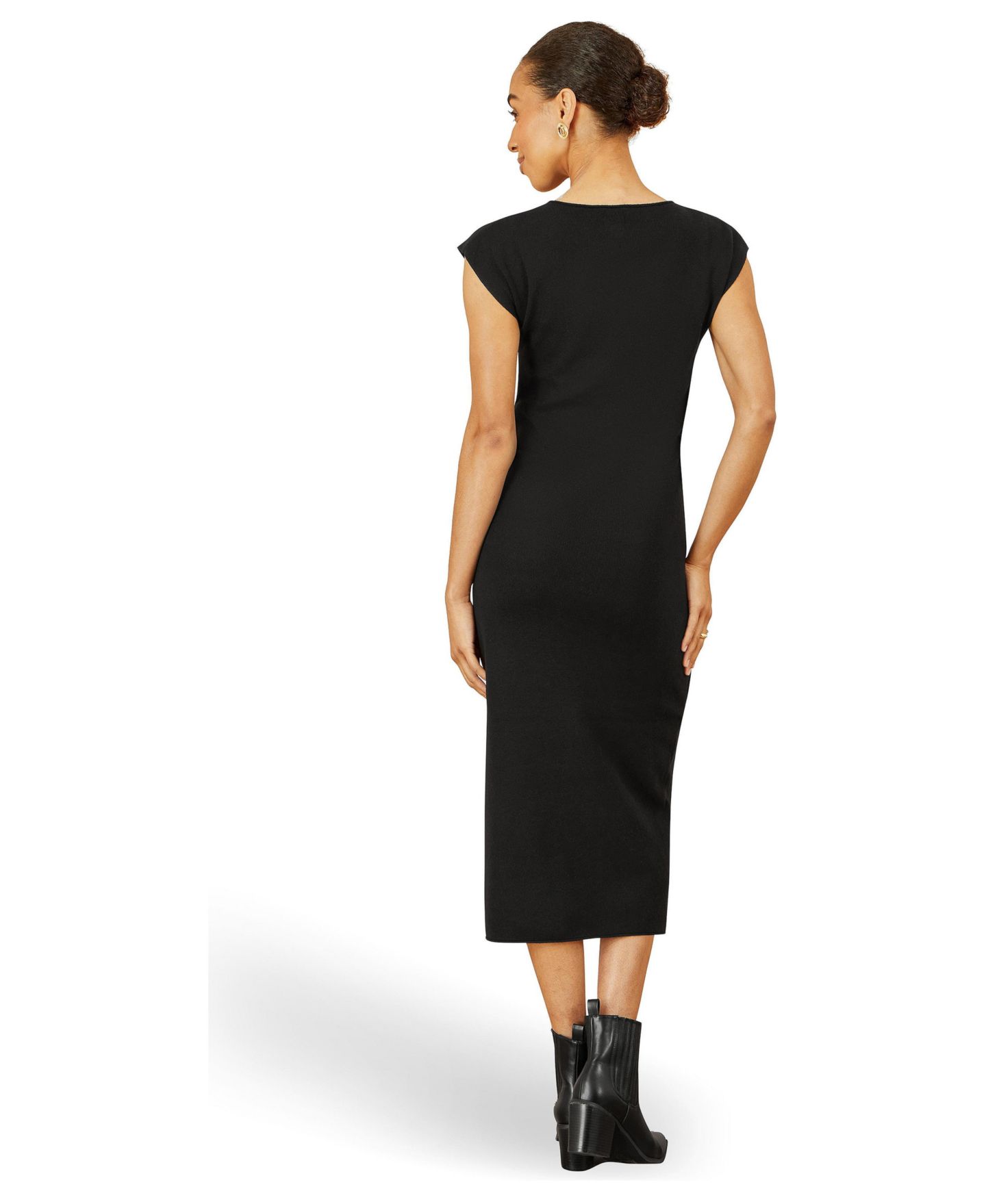 Женское платье Yumi Knitted Ruched Midi, цвет: Чёрный — фото 2