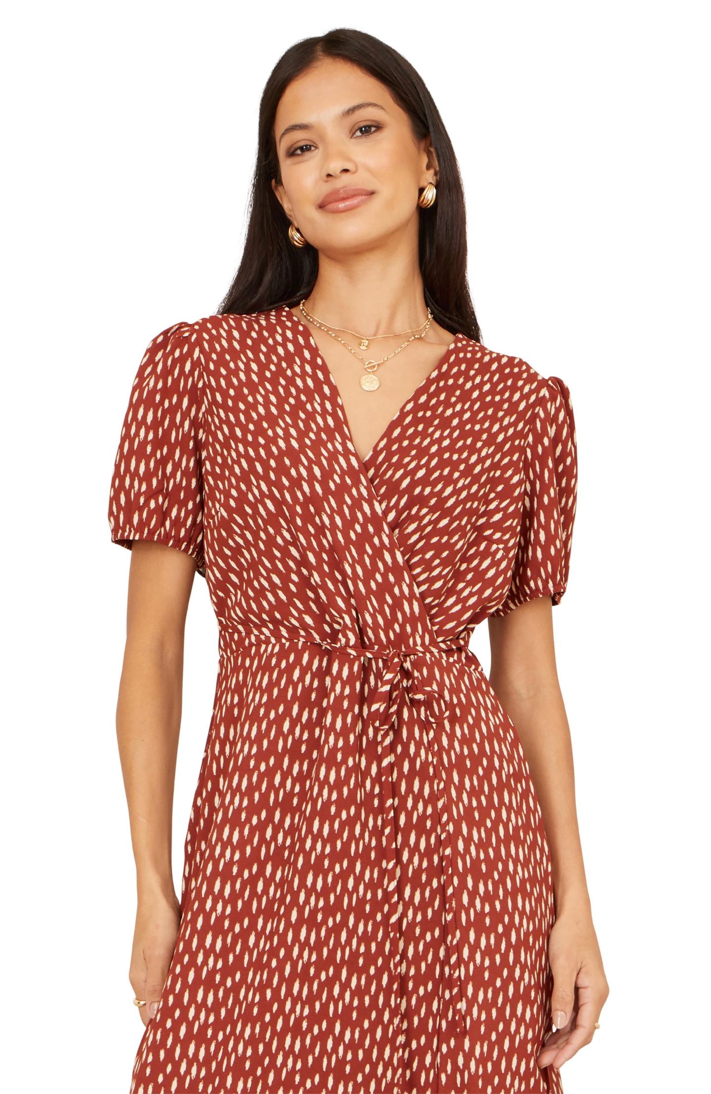Женское платье Yumi Spot Wrap Midi, цвет: Коричневый — фото 3