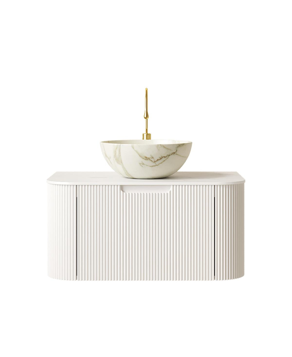 Sillysis Wall Mounted Bathroom Vanity, Matte Bowl Ceramic Basin, Sintered Stone Top