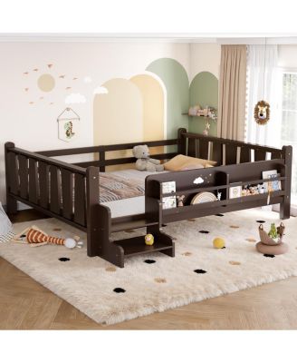 Wood Floor Bed w/ Storage, Stairs and Rails