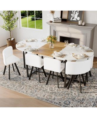 8-Seat Faux Marble Dining Set with 8 PU Chairs