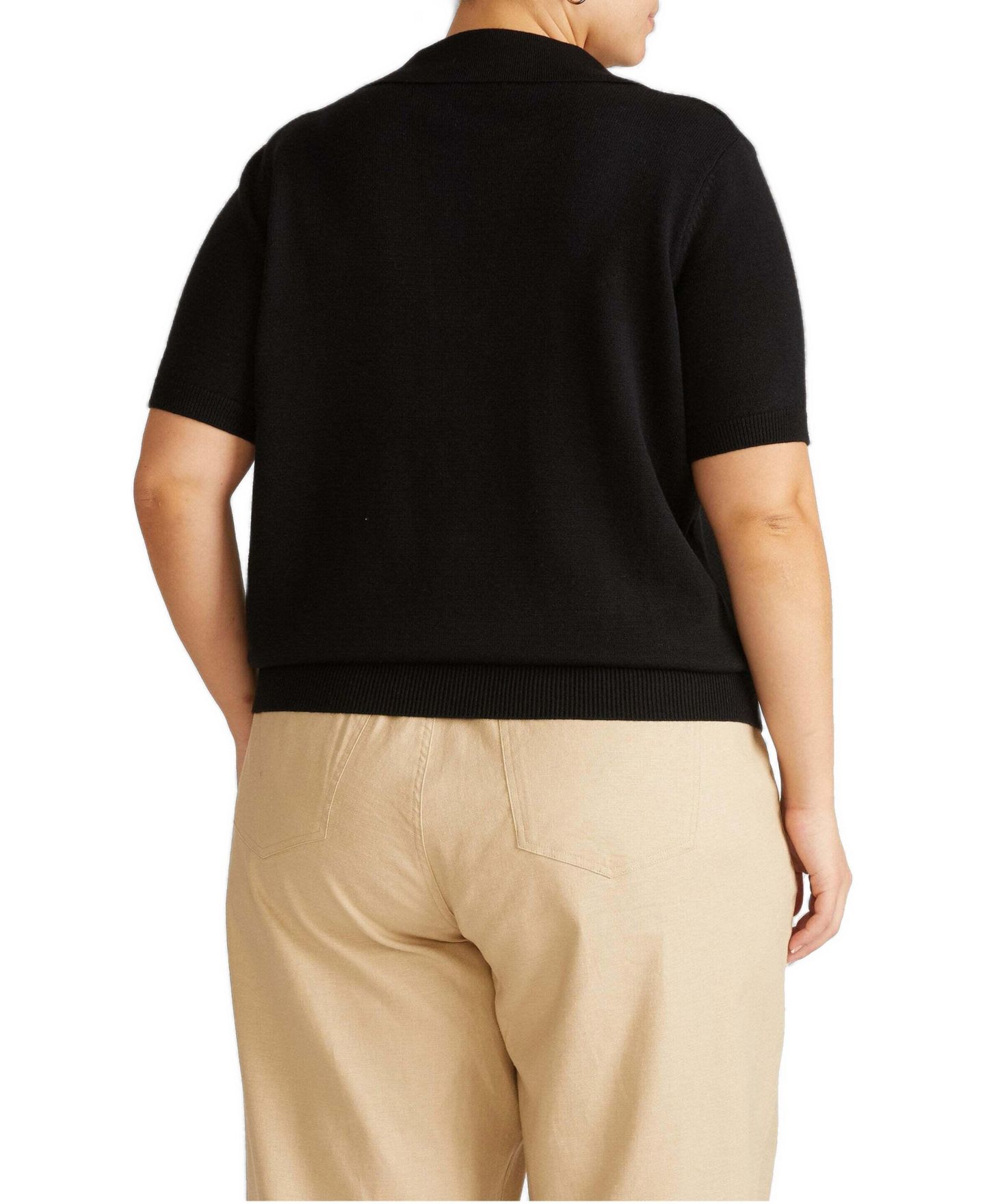 Женский свитер Universal Standard Plus Size Savvy Fine Knit Short Sleeve Polo, цвет: Чёрный — фото 2