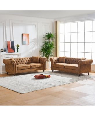  3+3 Chesterfield Tech Fabric Sofa Set